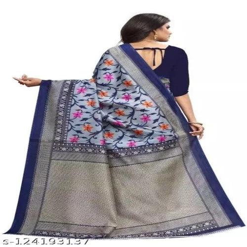 Art Silk Grey Saree with Blouse - Springkart 