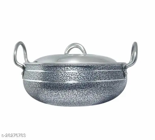 Bartan Hub  Cook and Serve Kitchen Handi With Lid (2500 ml , Aluminium Made with Hammer Coating) Kadhai 23 cm with Lid  (Aluminium)