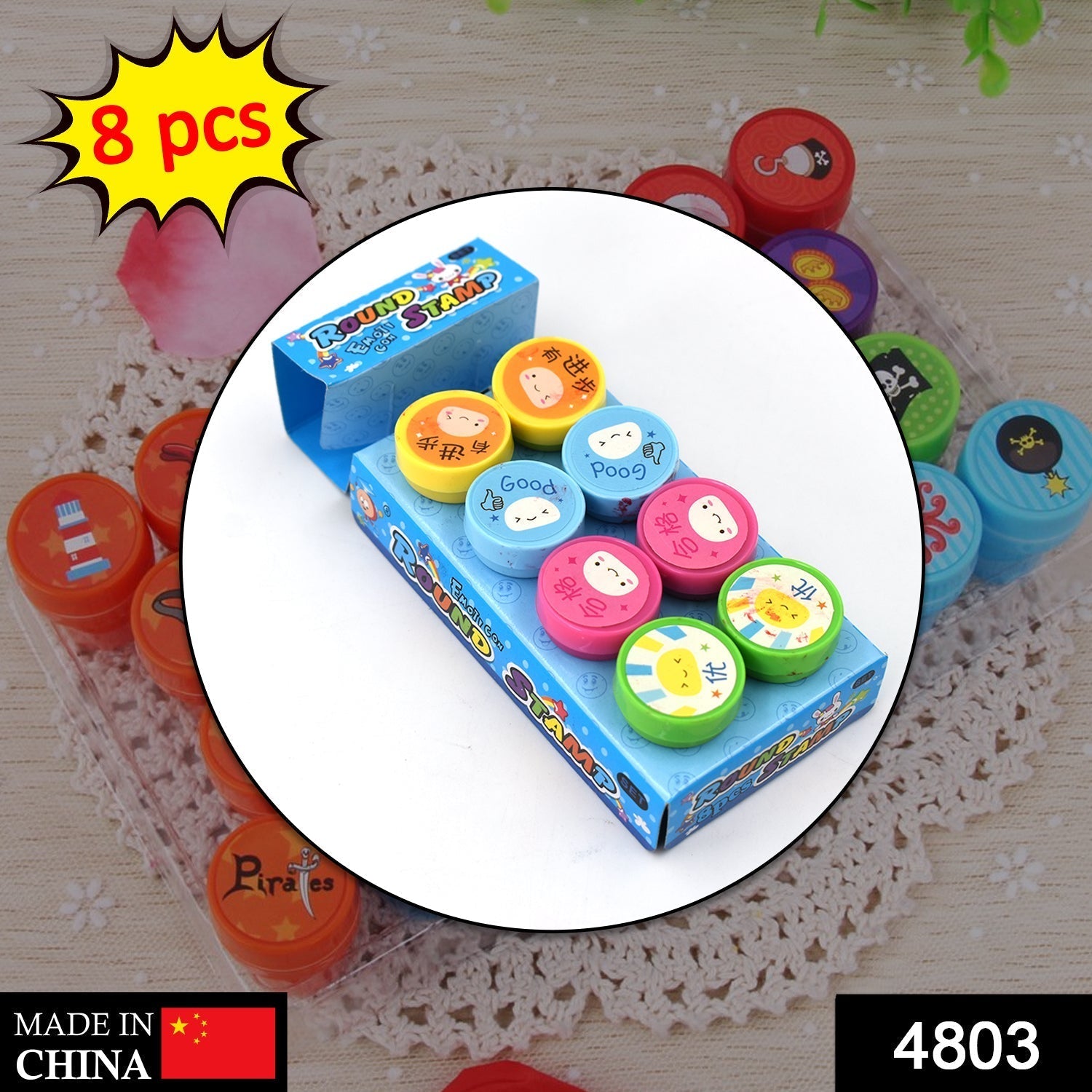 Emoticon Stamps 8 pieces in Round Shape Stamp for Kids Theme Stamps for School Craft & Prefect Gift for Teachers, Parents and Students (Multicolor) - Springkart 