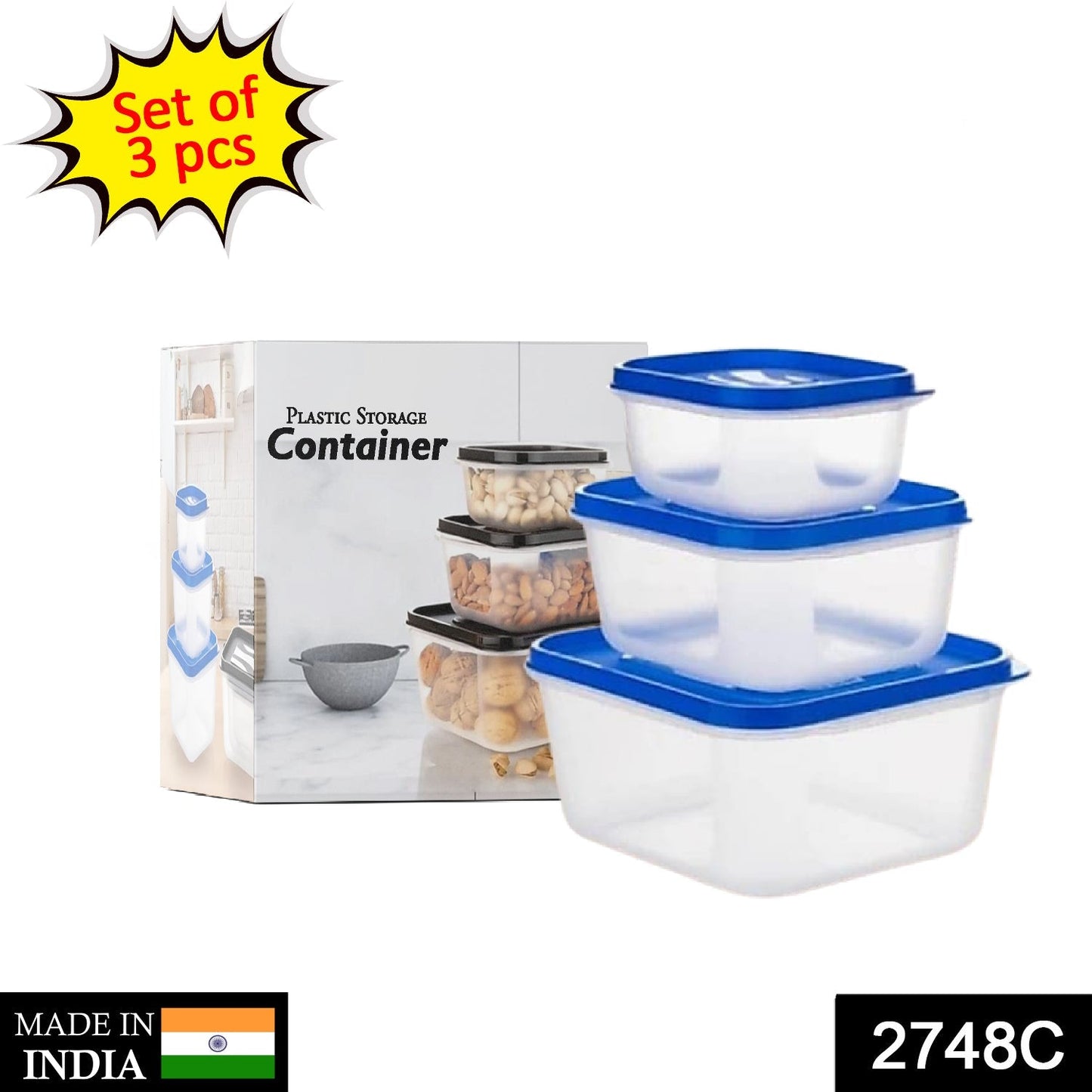 Square grocery containers, 3 pcs