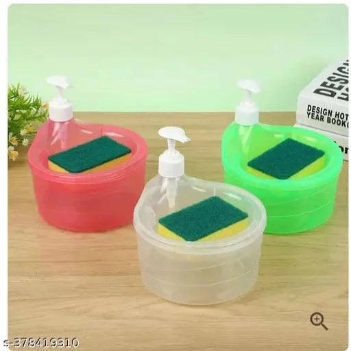 Double Layer 2 in 1 Liquid soap Dispenser with Pump and Sponge | 15 x 16 x 17 CM | Multi-Color - Springkart 