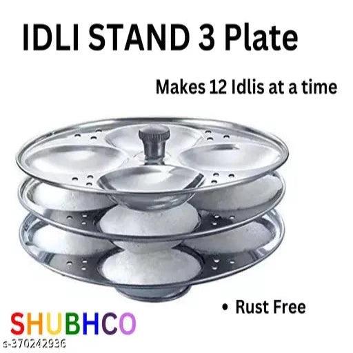 Stainless Steel Idli Stand with 3 Plates - Durable and Efficient Idli Maker - Kitchen Essential Kitchen Tools Combo Idli Stand with Gheepot | Oil Container | Steel Pot - Springkart 