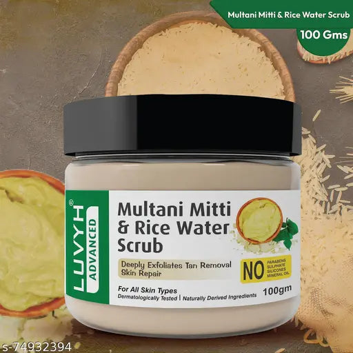 Mitti and Rice Water Face Scrub (100g)  Clean Skin Cells, Blackheads and Whiteheads Removal