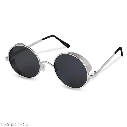 Round Cup steam punk Metal Arjun Reddy Sunglasses For Men and Women (silver frame) (Black Lens)