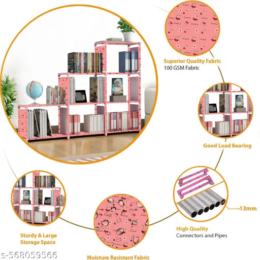 9 Shelf Book shelf Almirah - Foldable, Collapsible & Portable bookshelf, Showcase bookstand Rack