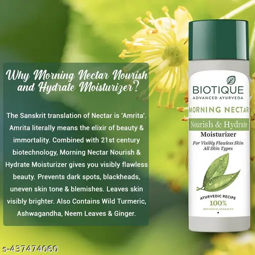 BIOTIQUE Morning Nectar Nourish & Hydrate Flawless Skin Moisturizer | 24H Deep Moisture | All Skin Types  (120 ml x 2) (Pack of 2)