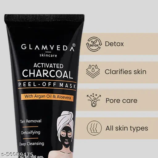 Glamveda Charcoal Peel Off Mask Enriched With Argan Oil and Aloe Vera |Blackhead Remover Mask & Oil Control Anti Acne|  100gm