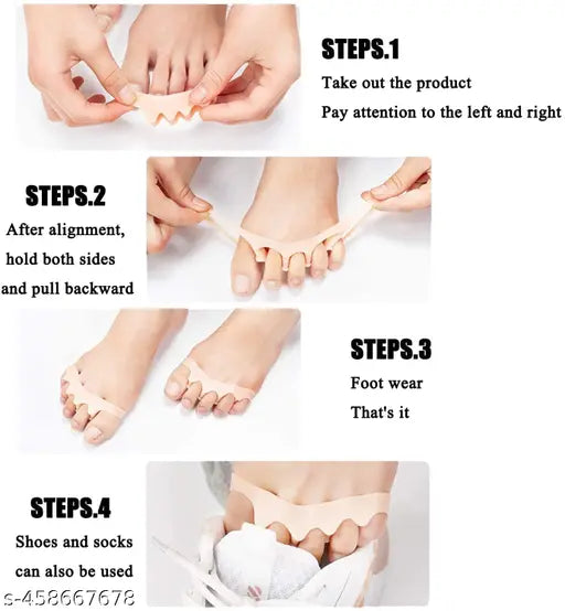 Silicone Gel Toe Separator for Pain Relief 5 Holes Orthopedic High Elastic Toe Straightener Ideal for Men & Women (White) 2 pcs