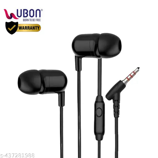 Ubon Earphones UB 760 Universal Runner Earphone with mic Wired Hi-Resolution Audio Deep Ergonomic Sweatproof Earbuds for All Smartphones Dynamic 10mm Driver, (Black)