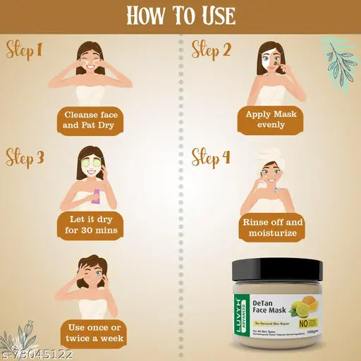 DeTan Face Mask (100g) Cream Mask Skin Brightening Ubtan Face Pack For Glowing Skin,Tan Removal, Whitening, Depigmentation, Oil Control, Acne & Fairness, Pollution removing wash-off face mask