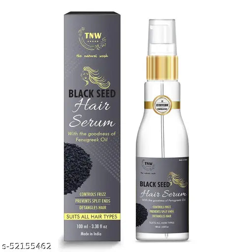 TNW The Natural Wash Black Seed Hair Serum for Women & Men | Heat Protection For Dry ,Rough,Smooth & Silky Hair & Frizz-free Smoothness | Made with Natural Ingredients & Enriched with Fenugreek and Essential Oils 100 ml