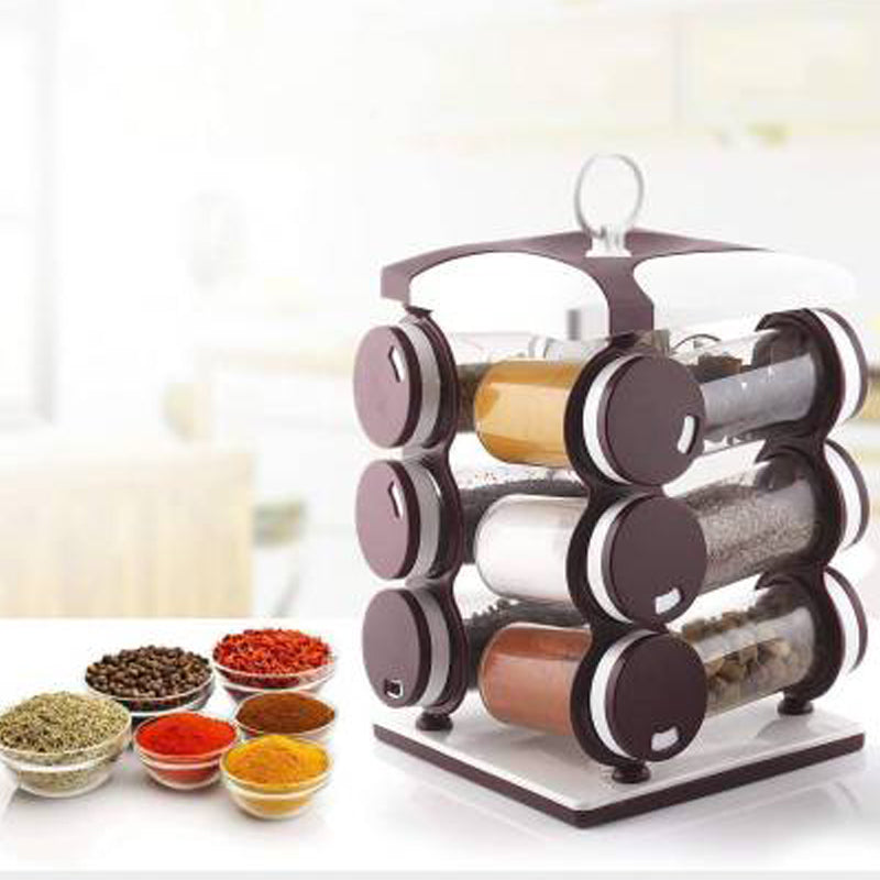 Spice jar Set - Food Grade Plastic 12pcs Spice jar (Brown Box) - Springkart 