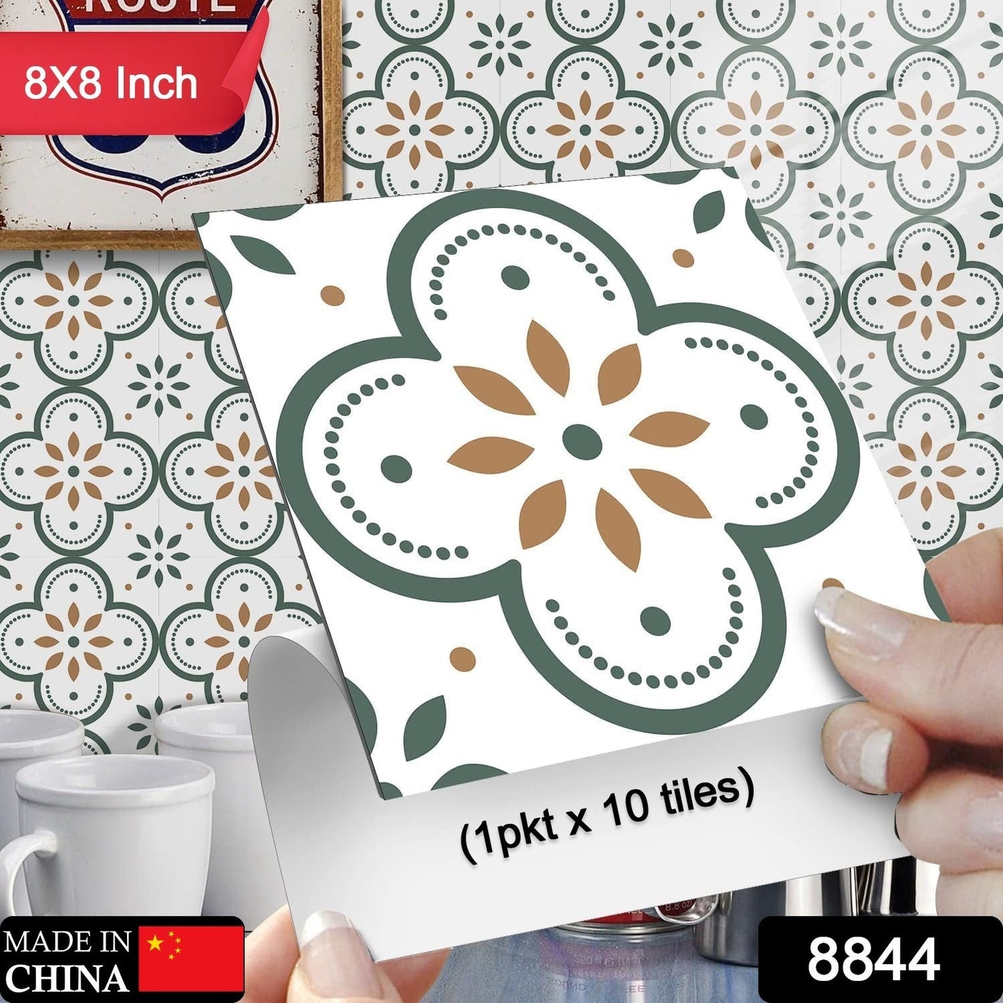 Peel and Stick Floor Tiles Kitchen / Bathroom Backsplash Sticker Detachable Waterproof DIY Tile Stickers for Wall Decoration Tiles Home Decoration (8x8 Inch / 10 Pcs Set) - Springkart 