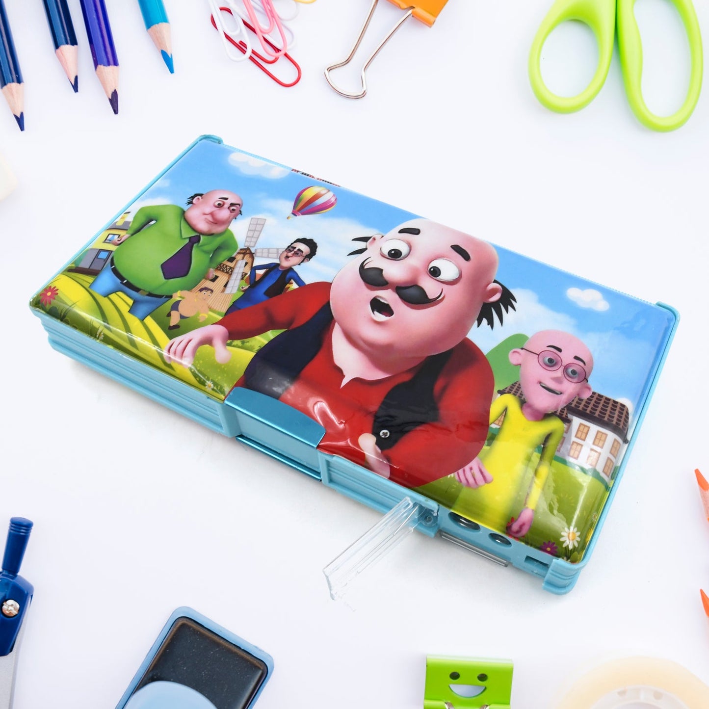 Multipurpose Compass Box, Plastic Double Deck Pencil Case with 2 Compartments, Supplies Utility Box Storage Organizer, Pencil Box for School, Cartoon Printed Pencil Case for Kids, Birthday Gift for Girls & Boys (1 Pc) - Springkart 