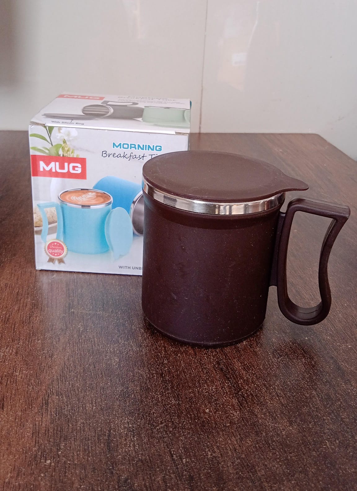 Coffee Mug with Lid and Handle-Plastic Covered Stainless Steel Mug (Random Color, Approx 200 ML) - Springkart 