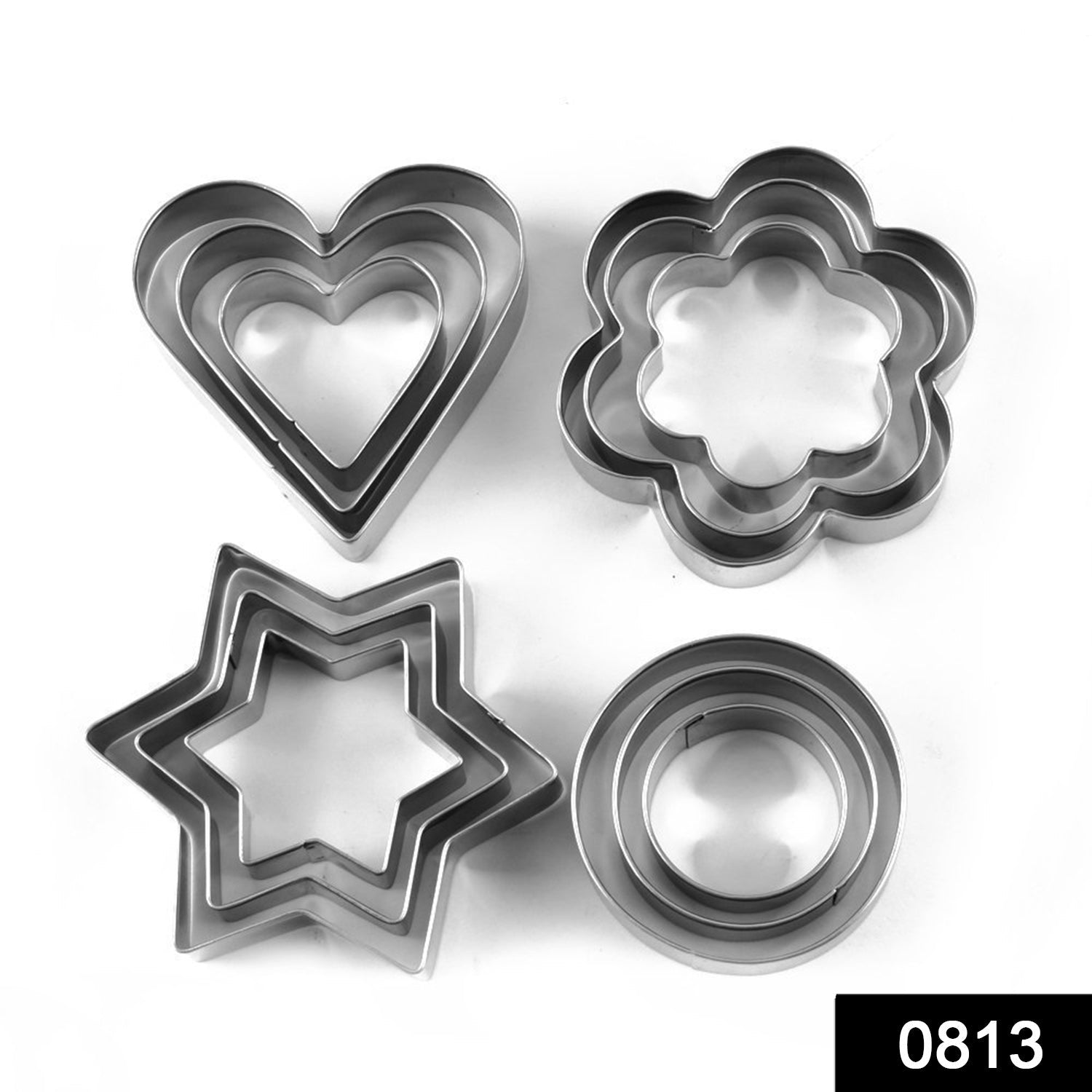 Cookie Cutter Stainless Steel Cookie Cutter with Shape Heart Round Star and Flower (12 Pieces) - Springkart 
