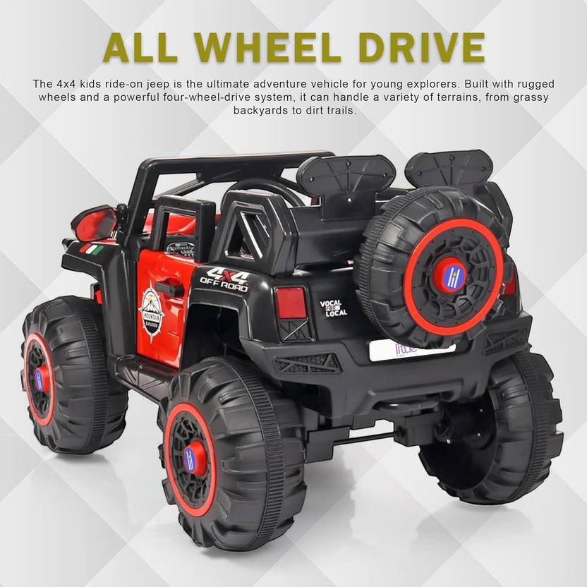 LITTLE RIDES Battery Operated 4x4 Big Size Jeep 12V Battery with LED & Music Jeep Battery Operated Ride On  (Red)