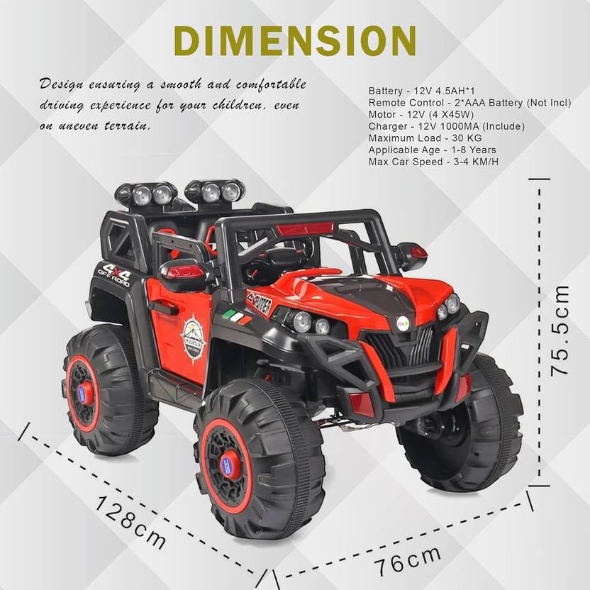 LITTLE RIDES Battery Operated 4x4 Big Size Jeep 12V Battery with LED & Music Jeep Battery Operated Ride On  (Red)