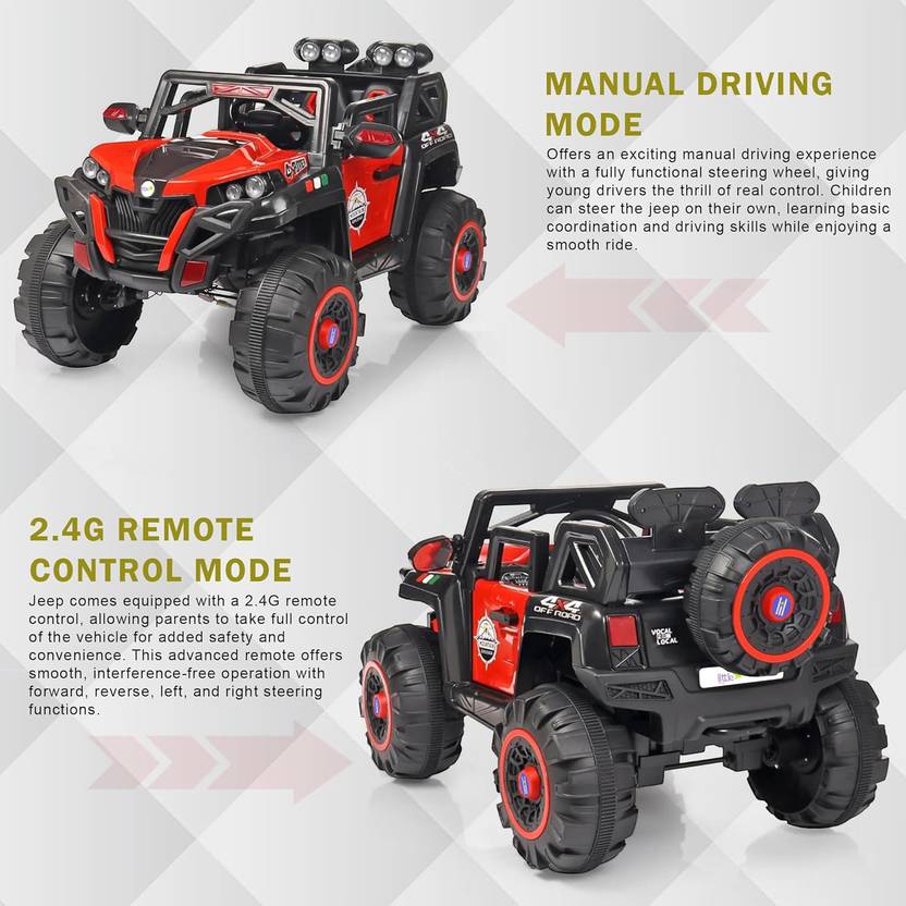 LITTLE RIDES Battery Operated 4x4 Big Size Jeep 12V Battery with LED & Music Jeep Battery Operated Ride On  (Red)