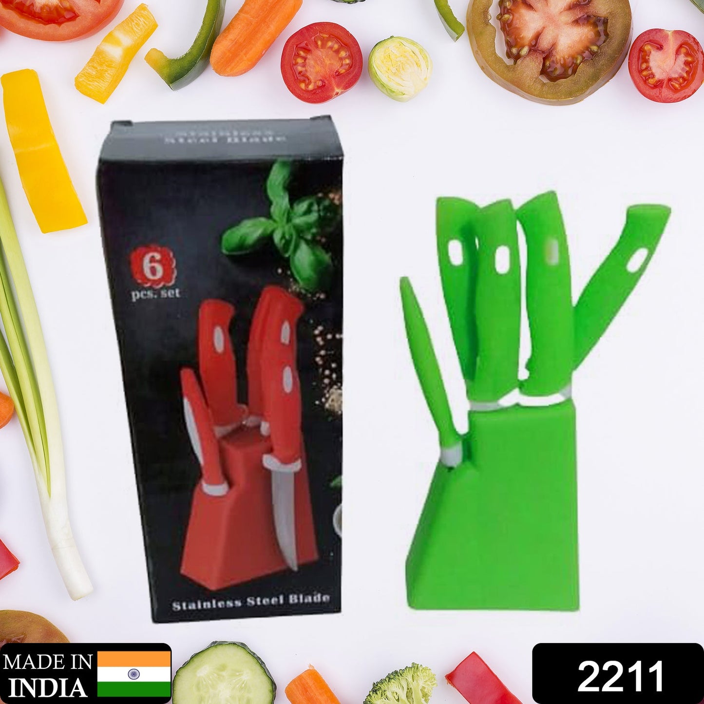 Stainless Steel Knife & Peeler Set with Stand - 6 Pcs - Springkart 