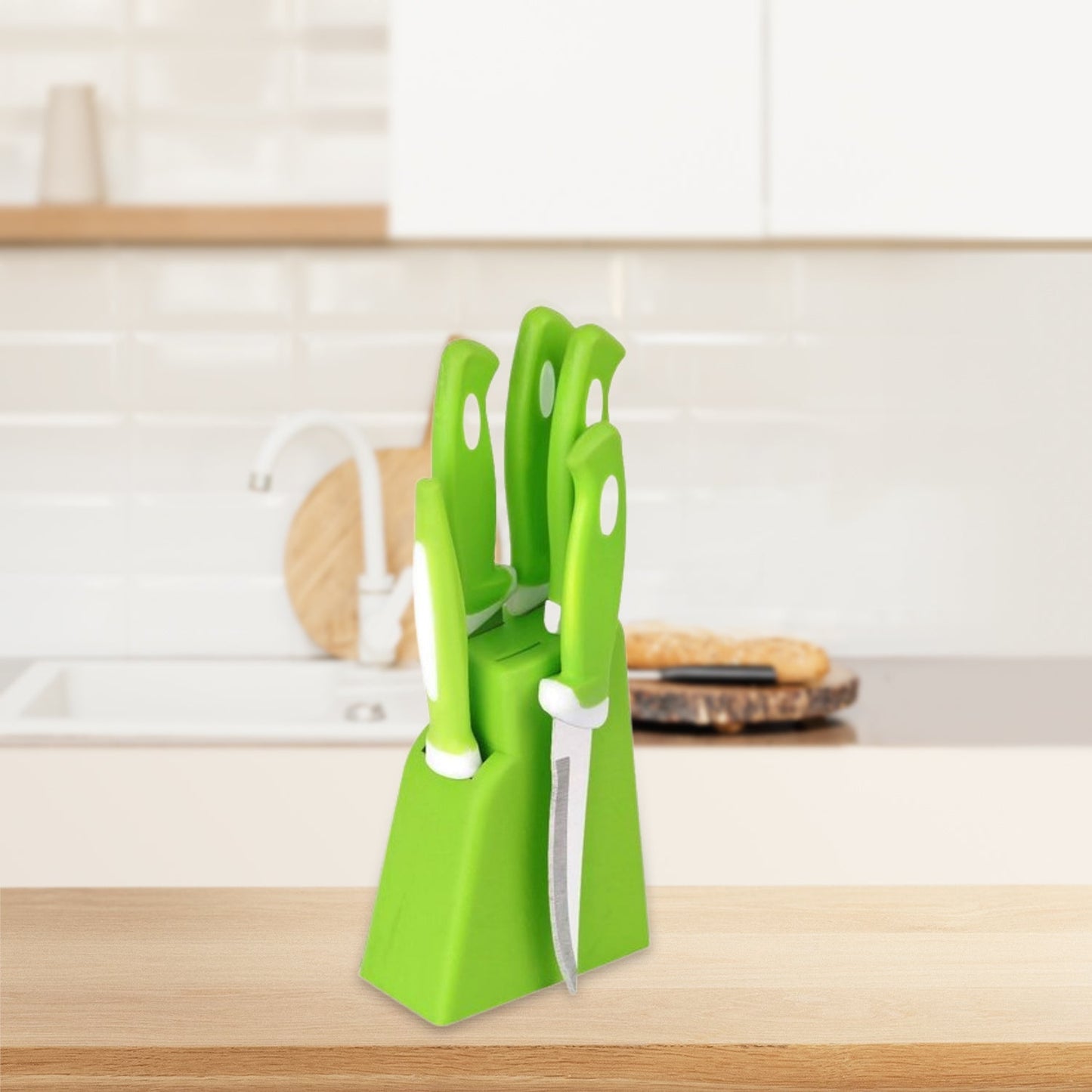 Stainless Steel Knife & Peeler Set with Stand - 6 Pcs - Springkart 