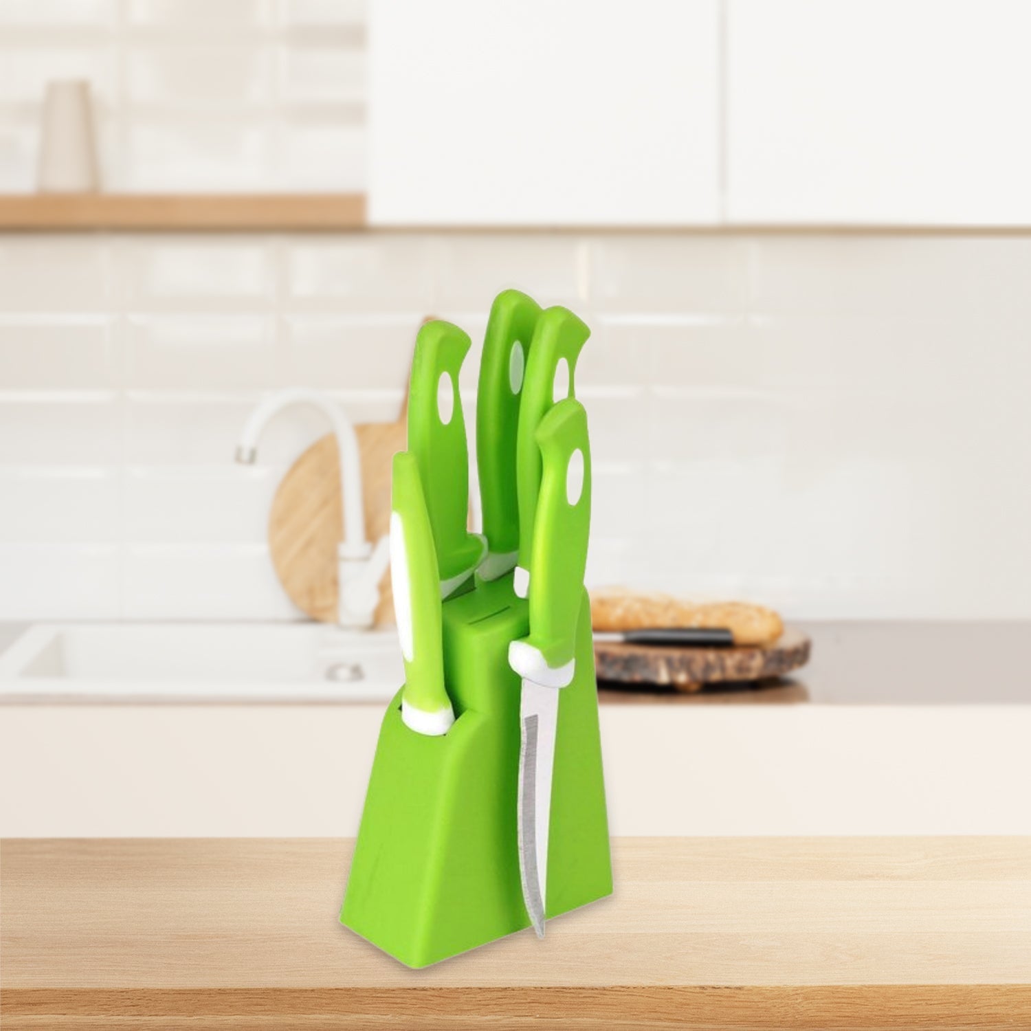 Stainless Steel Knife & Peeler Set with Stand - 6 Pcs - Springkart 