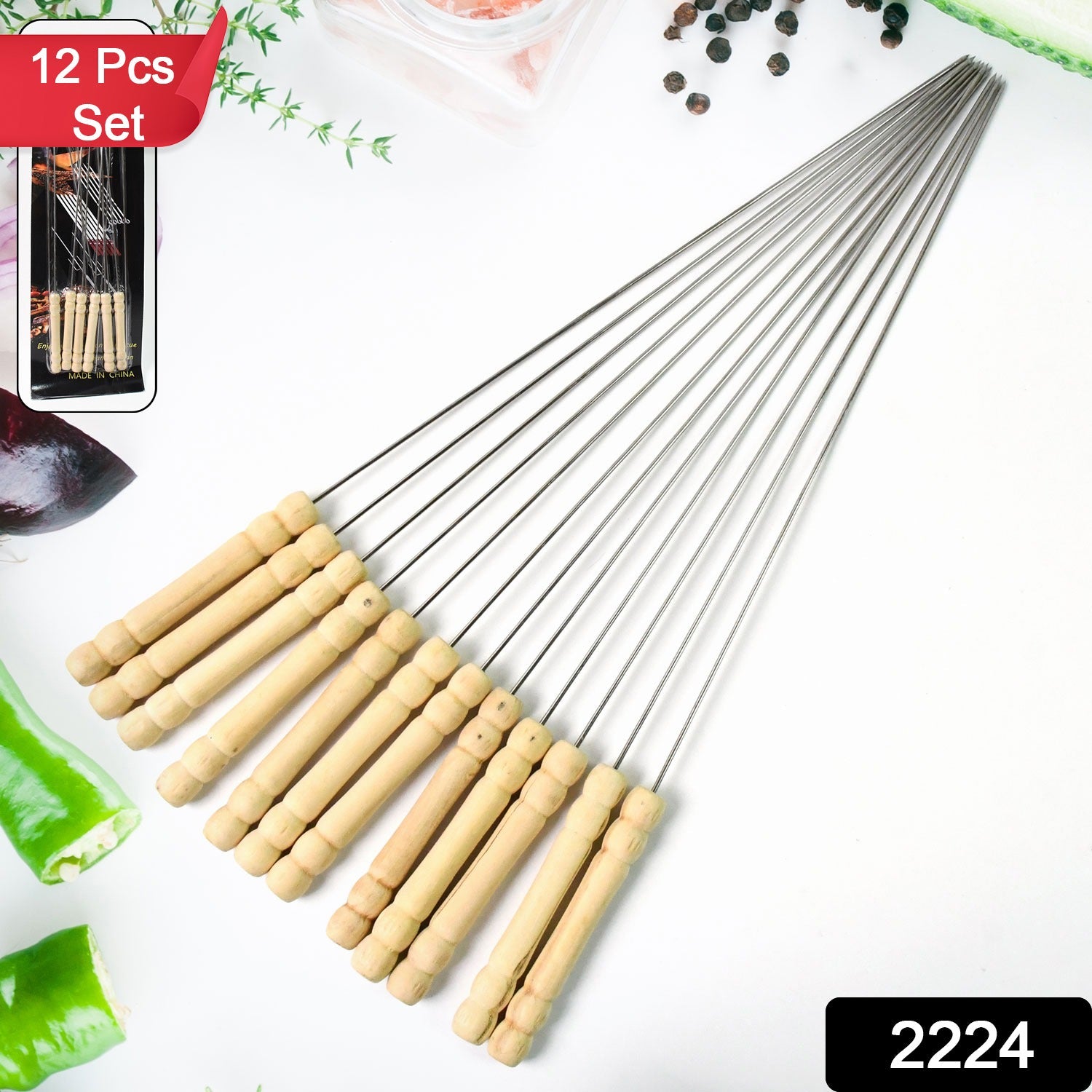 BBQ Tandoor Skewers Grill Sticks for Barbecue (Pack of 12) - Springkart 
