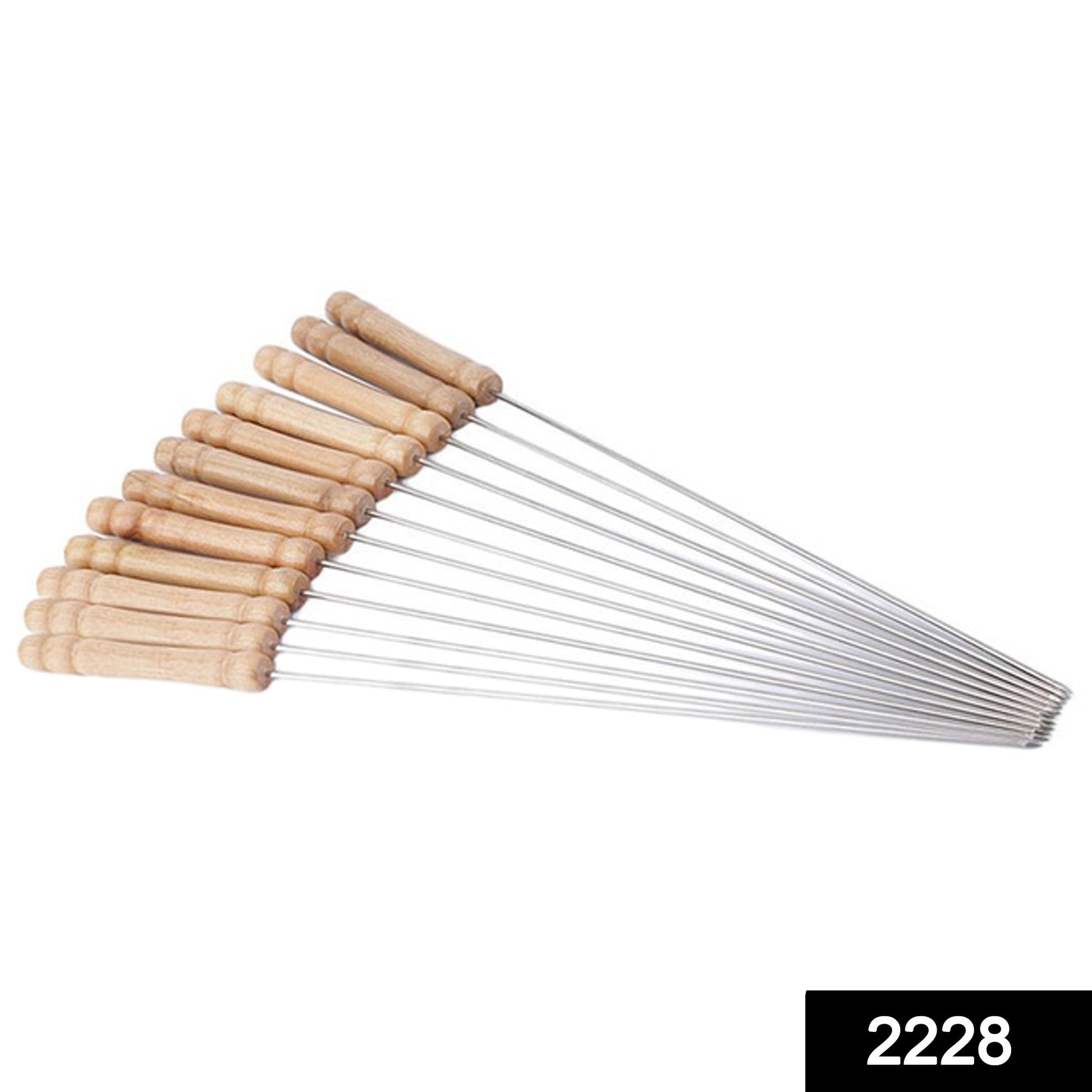 Barbecue Skewers for BBQ Tandoor and Gril with Wooden Handle - Pack of 12 - Springkart 