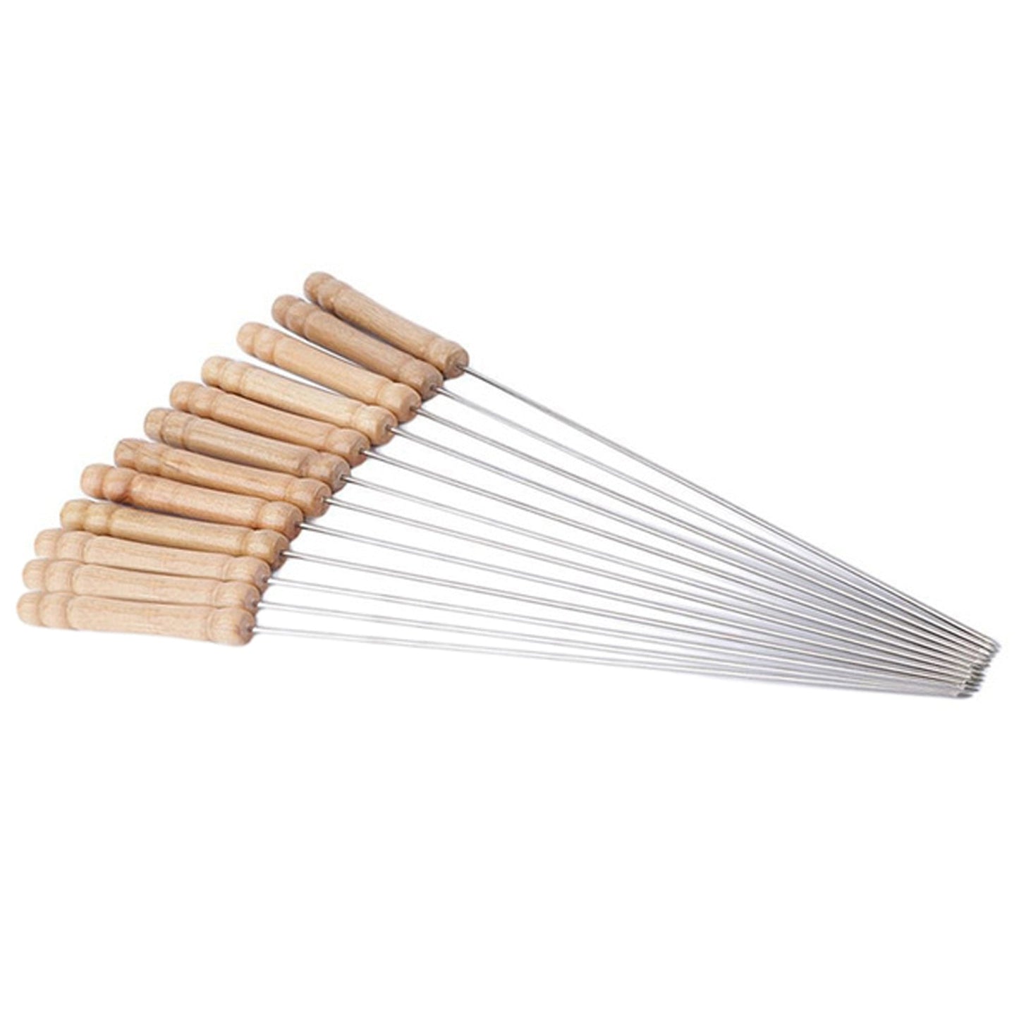 Barbecue Skewers for BBQ Tandoor and Gril with Wooden Handle - Pack of 12 - Springkart 
