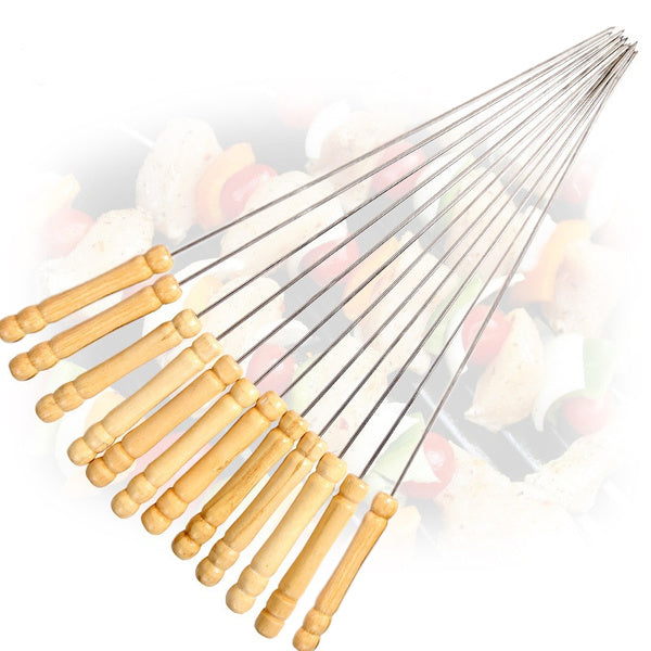 Barbecue Skewers for BBQ Tandoor and Gril with Wooden Handle - Pack of 12 - Springkart 