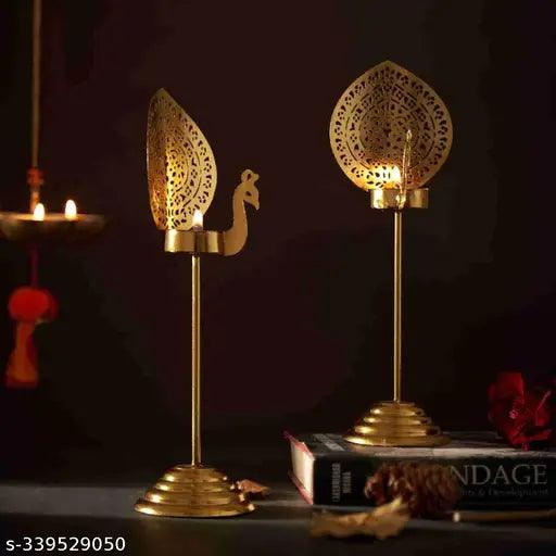 Golden Designer 2 Peacock Tea Light Candle Holders & Stands