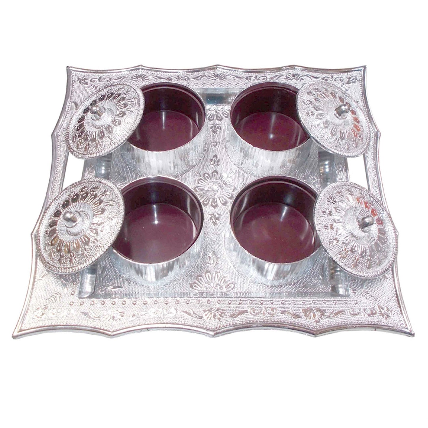 Dry Fruit Air Tight Bowls Tray with Lids 4 Section Snacks Mukhvas Dani - Springkart 