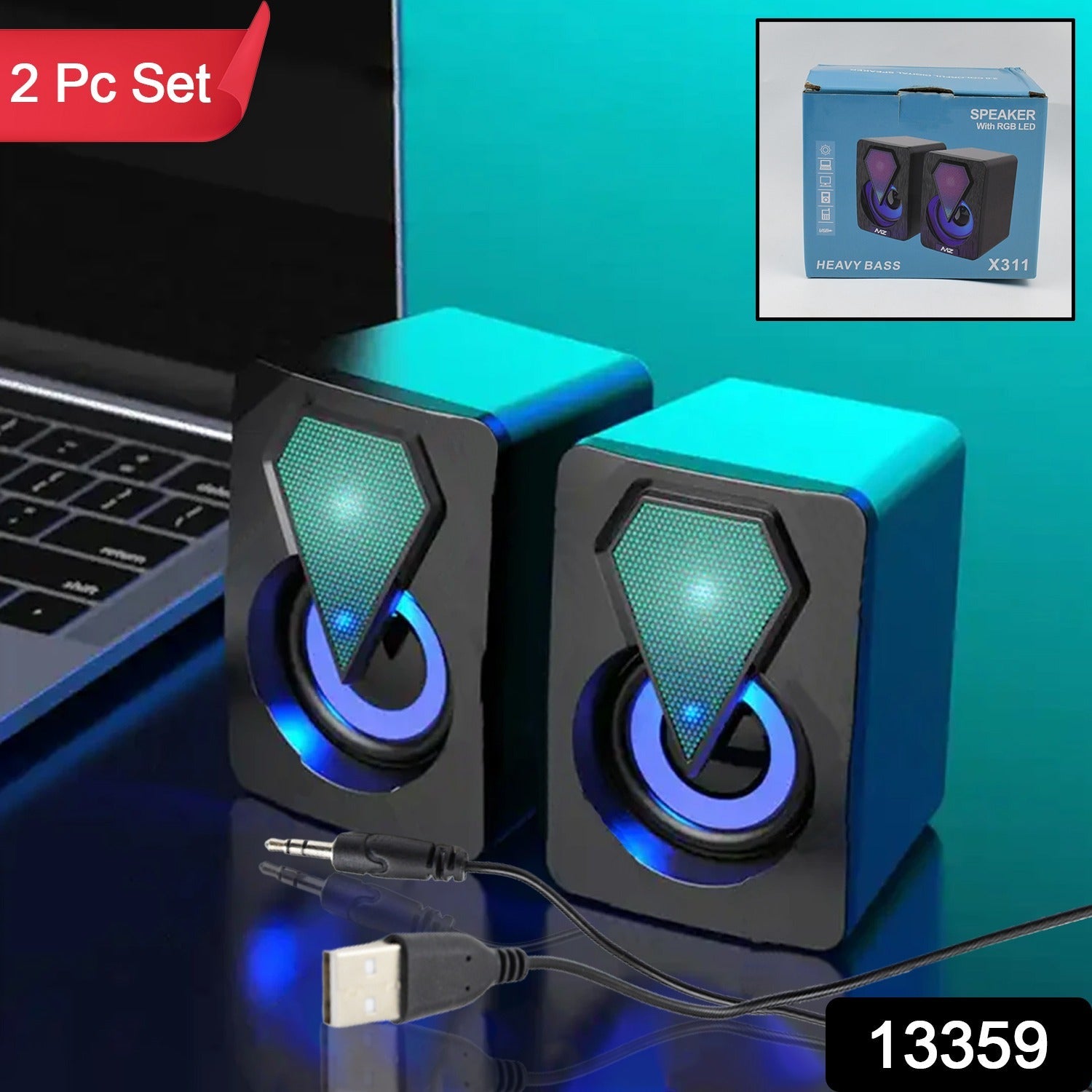 RGB Desktop Speakers, Plug, and Play USB Powered Speaker (2 Pc Set) - Springkart 