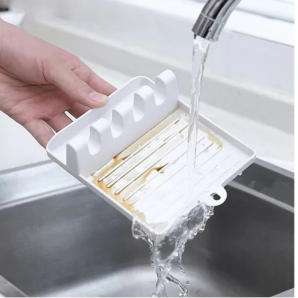 4 Slots Plastic Spoon Rest Mat Stand Cooking Spatula Holder Tray