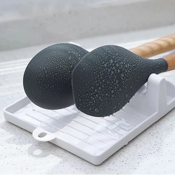 4 Slots Plastic Spoon Rest Mat Stand Cooking Spatula Holder Tray