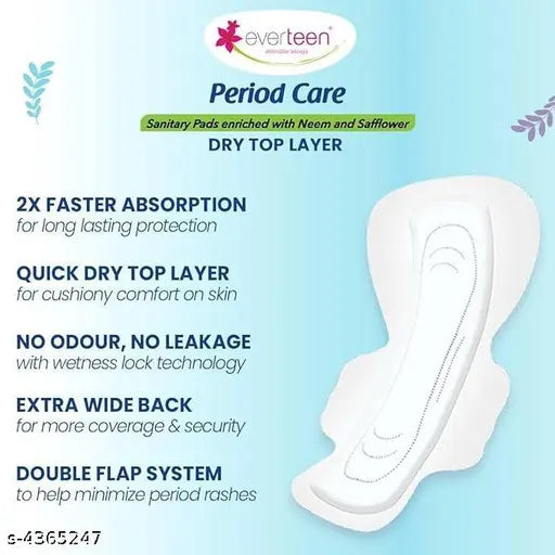 everteen Period Care XXL Dry 40 Sanitary Pads 320mm with Double Flaps enriched with Neem and Safflower - 1 Pack (40 Pads) - Springkart 