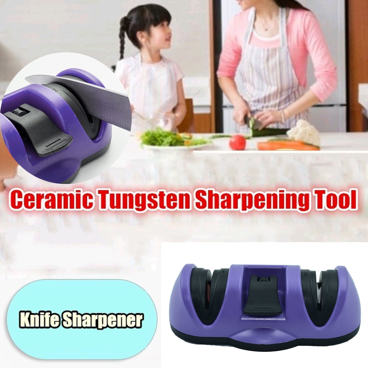 Manual Knife Sharpener 2 Stage Sharpening Tool for Ceramic Knife and Steel Knives - Springkart 