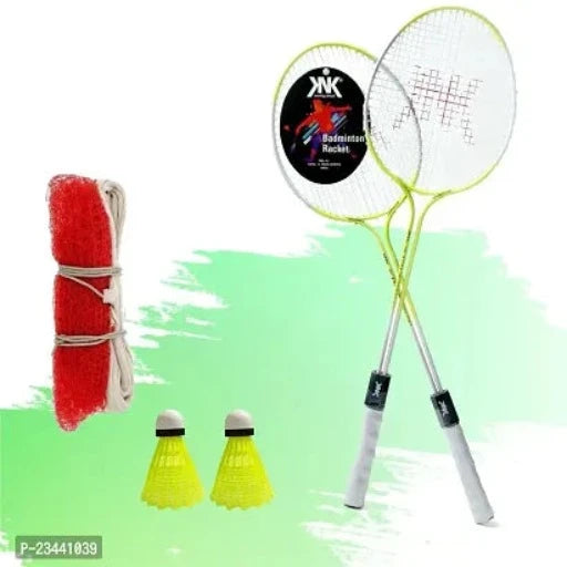 Multicolour Racket Set of 2 Piece With 2 Nylon Shuttlecocks Badminton And Net Badminton Kit ()
