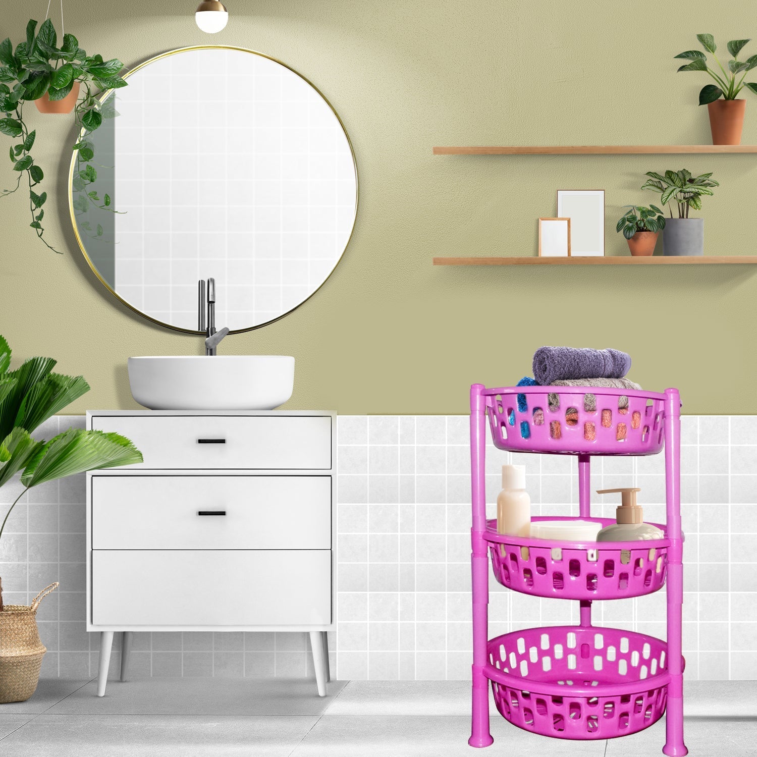 Round Multipurpose Plastic Storage Rack Organiser - Springkart 