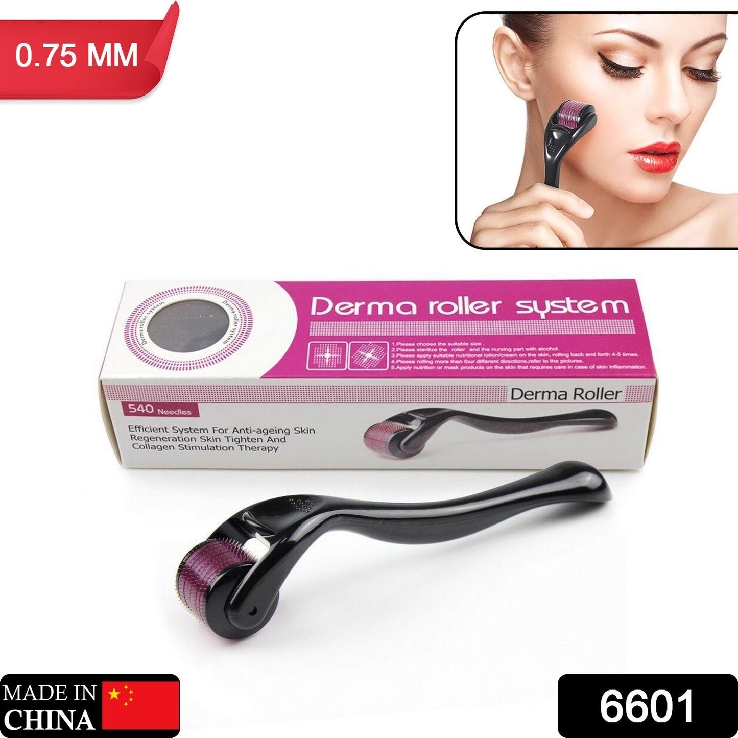 Derma Roller Anti Ageing and Facial Scrubs & Polishes Scar Removal Hair Regrowth (0.75mm) - Springkart 