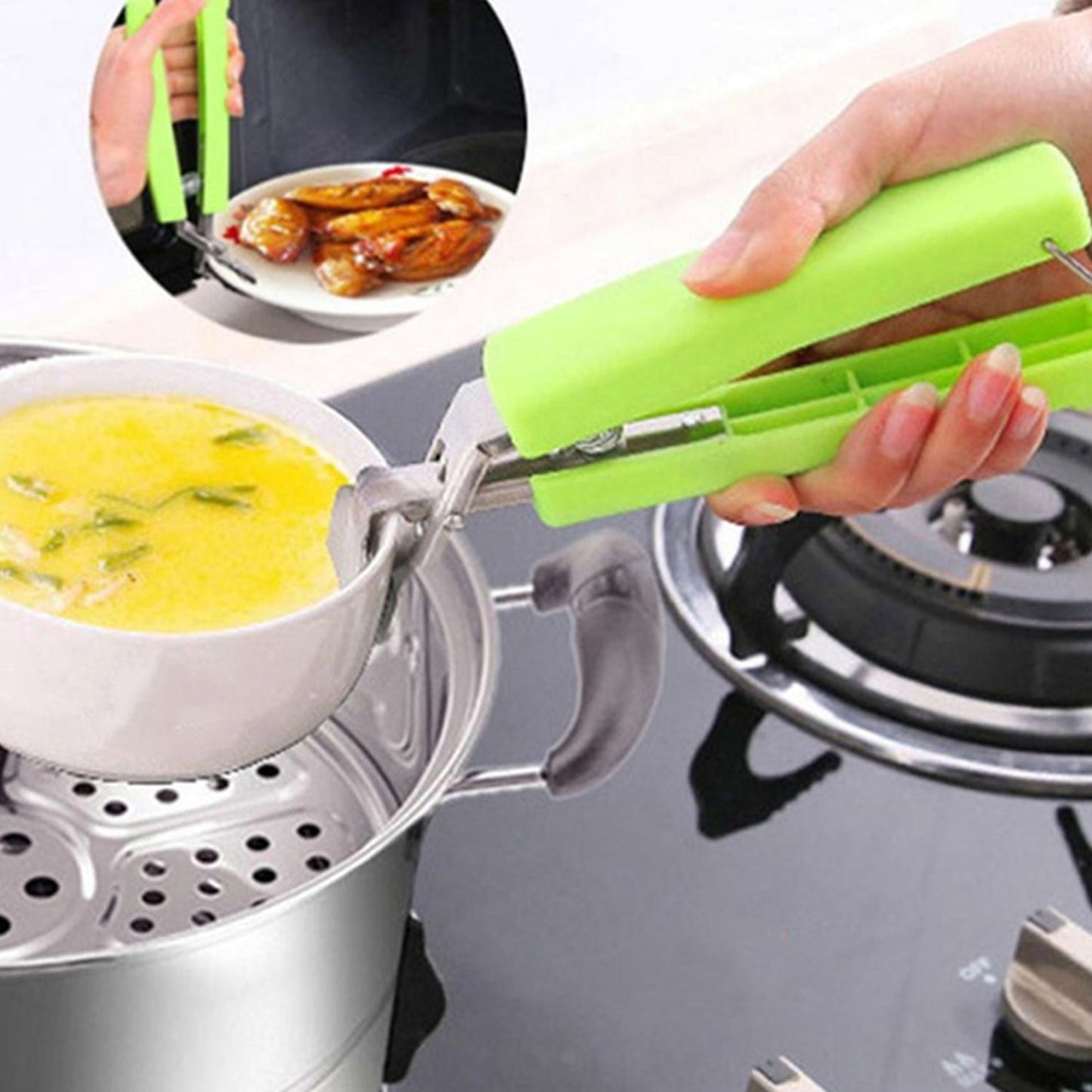 Stainless Steel Home Kitchen Anti-Scald Plate Take Bowl Dish Pot Holder - Springkart 