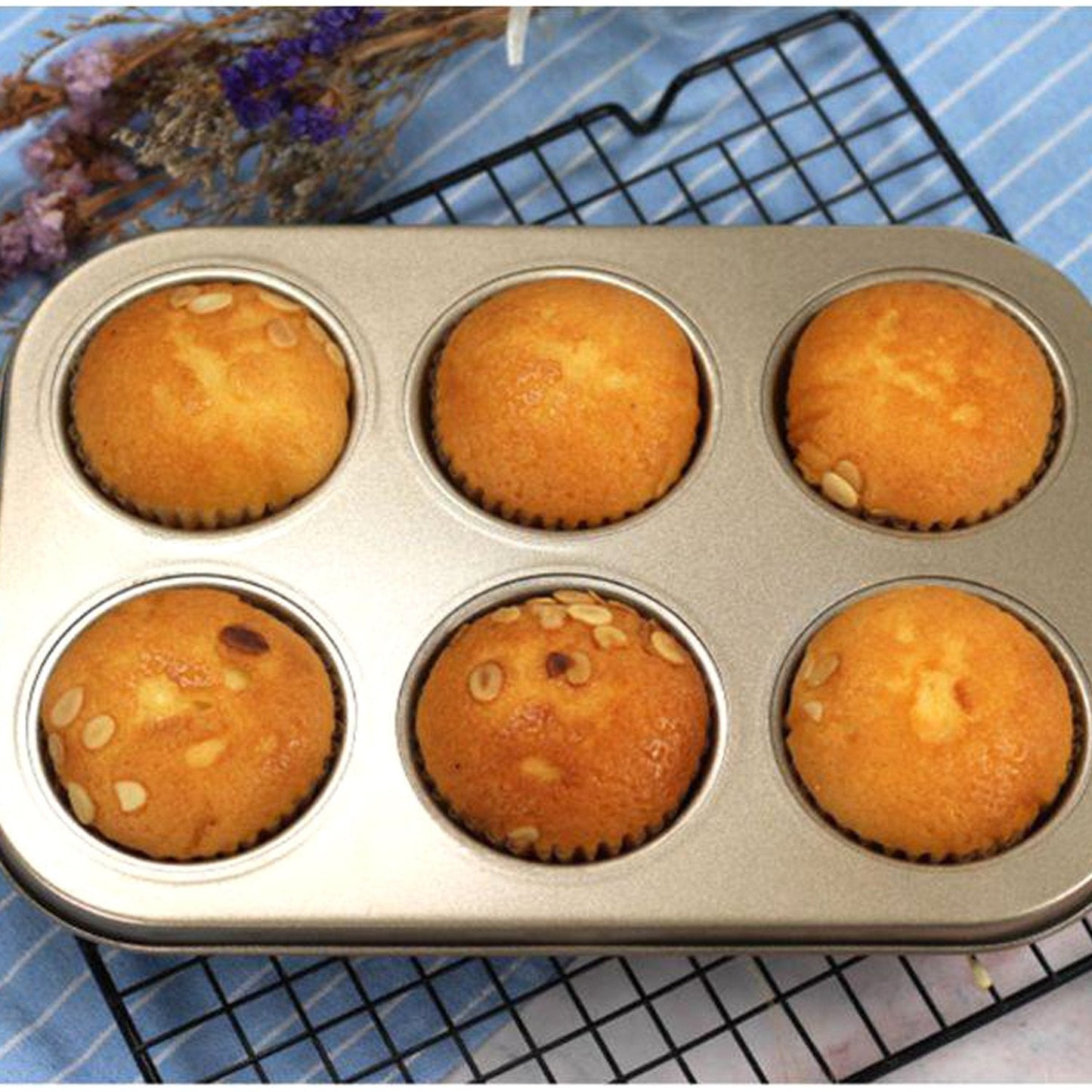 Round muffin mould in a stack with a sleek design