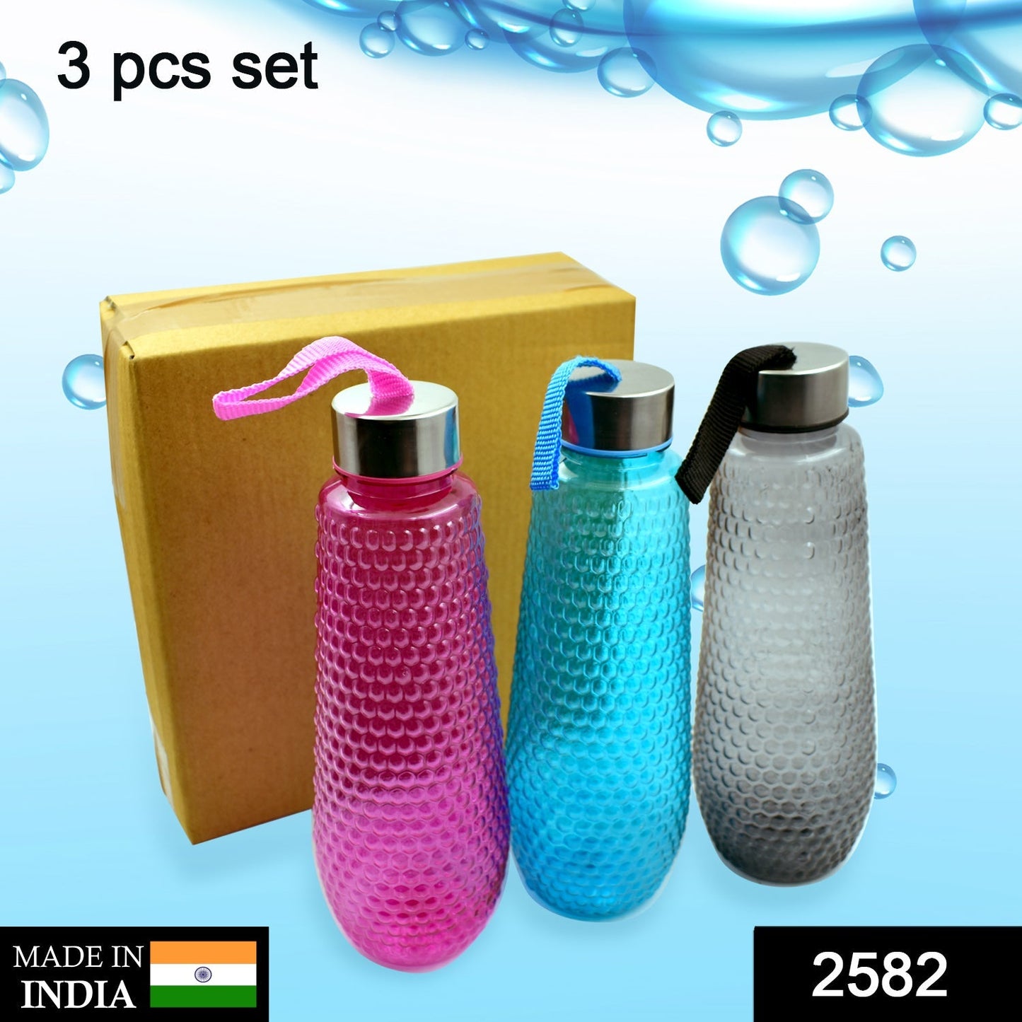 Plastic Fridge Water Set With Steel Finish Cap (3 Pieces 1 litre) - Springkart 