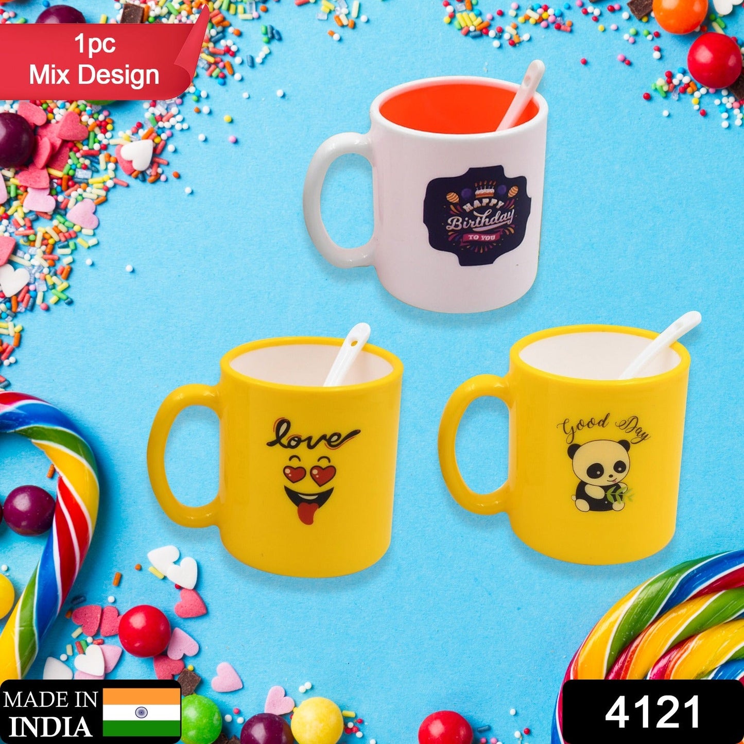 Mix Design & Color Coffee Mug With Spoon and box packing, Design Coffee Mug Used for Drinking and Taking Coffees and Some Other Beverages in All Kinds of Places (1 pc) - Springkart 