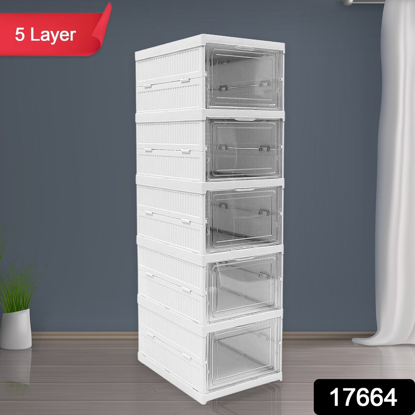 Stackable Multifunctional Storage, for Clothes Foldable Drawer Shelf Basket Utility Cart Rack Storage Organizer Cart for Kitchen, Pantry Closet, Bedroom, Bathroom, Laundry (5 Layer / 1 Pc) - Springkart 
