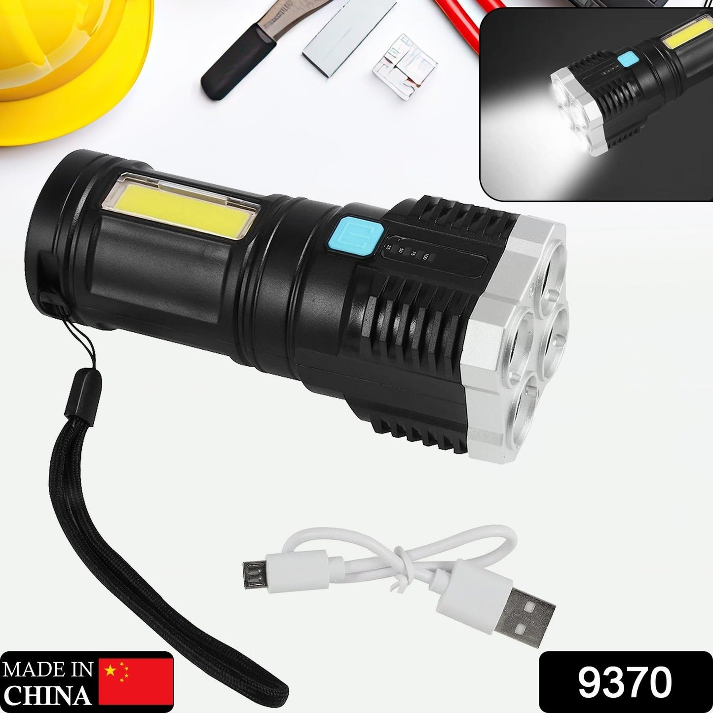 Multifunctional Strong 4 LED Torch Light, Portable Rechargeable Flashlight Long Distance Beam Range 800 Lumens COB Light 4 Mode Emergency for Hiking, Walking, Camping (4 LED Torch) - Springkart 