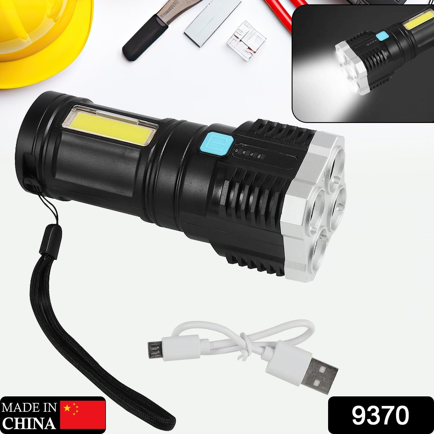 Multifunctional Strong 4 LED Torch Light, Portable Rechargeable Flashlight Long Distance Beam Range 800 Lumens COB Light 4 Mode Emergency for Hiking, Walking, Camping (4 LED Torch) - Springkart 