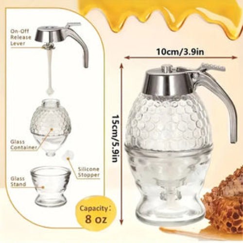 Beehive Style Honey Dispenser with a Stand, Suitable for Syrups, Sauces, And Condiments, Kitchen Tool for Olive Oil, Chocolate, And Sweetened Condensed Milk
