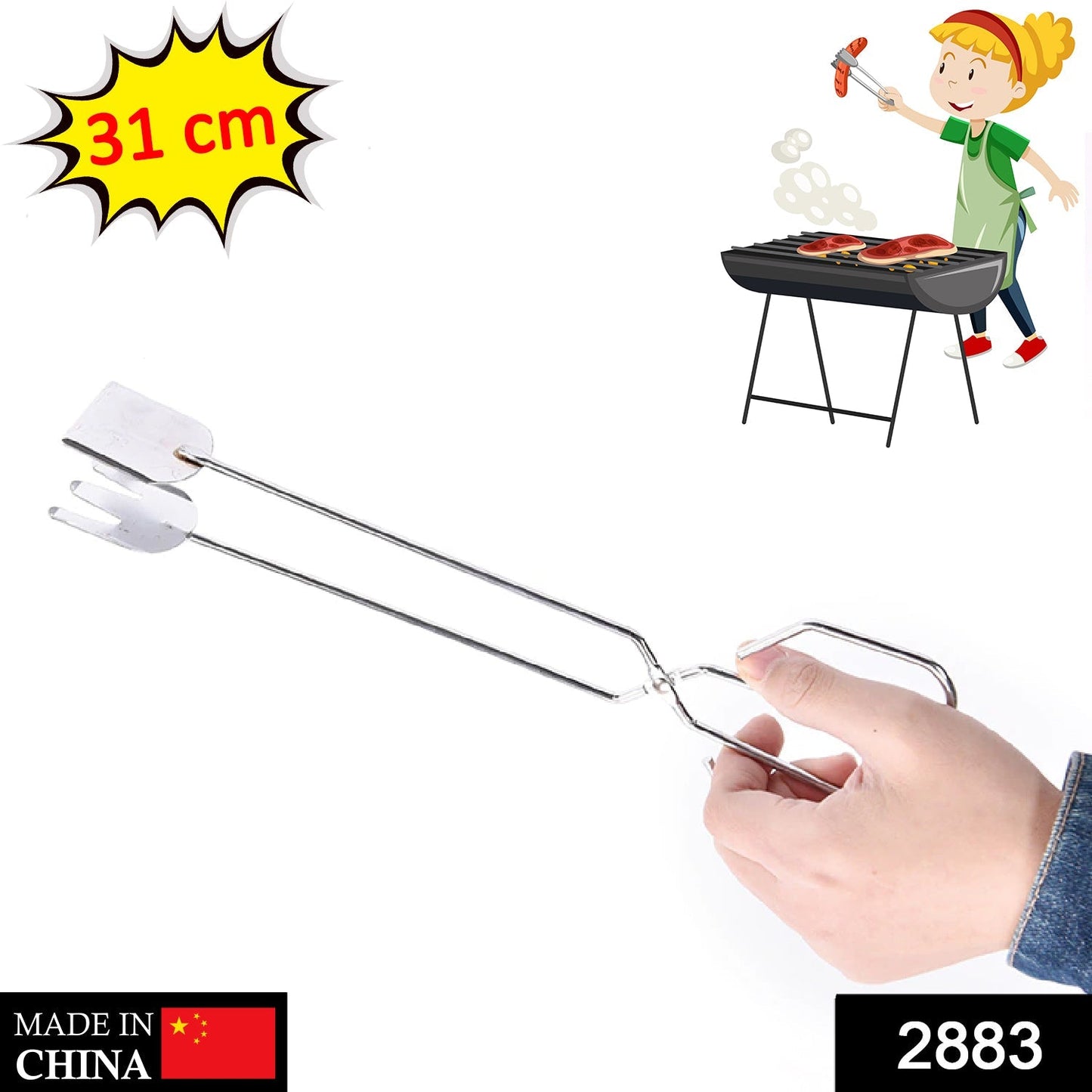 31cm MULTI FUNCTIONAL METAL BBQ CLIP TONGS CLAMP FOR GARBAGE CHARCOAL SERVING TOOLS - Springkart 