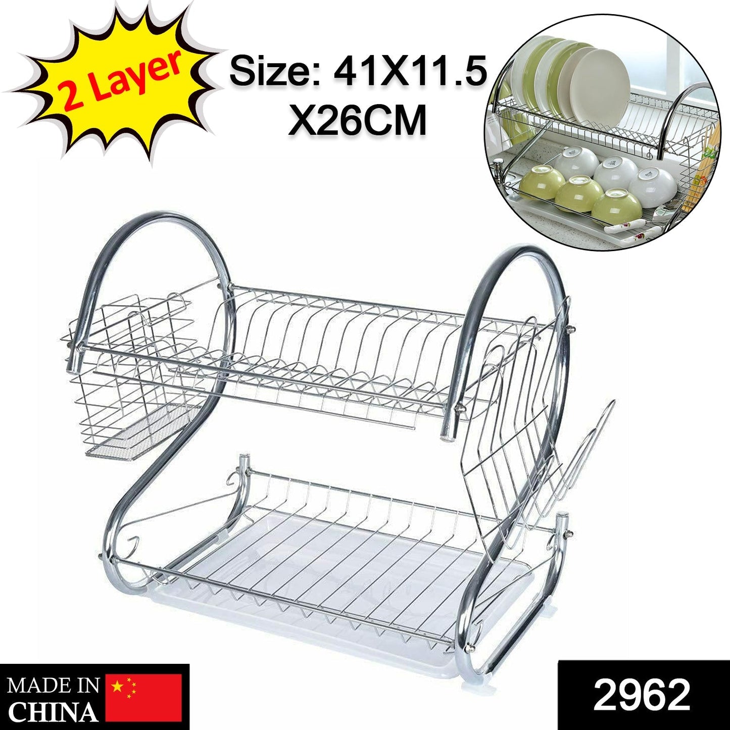 Stainless Steel 2 Layer Kitchen Dish Rack / Plate Cutlery Stand - Springkart 